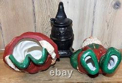 Vintage Santa And Ms Clause Lighted Stove Ceramic Display Warming Butts