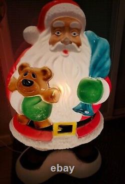 Vintage Santa Claus & Bear Blow Mold Christmas Holiday Lawn Figure 40 Lighted