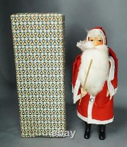 Vintage Santa Claus Christmas Figure Hard Plastic Felt Costume withSack Stick &Box