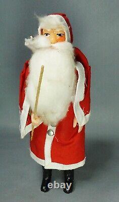 Vintage Santa Claus Christmas Figure Hard Plastic Felt Costume withSack Stick &Box