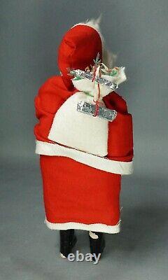 Vintage Santa Claus Christmas Figure Hard Plastic Felt Costume withSack Stick &Box