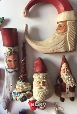 Vintage Santa Claus Figures & OrnamentsBrassWoodPlasticPorcelain Lot of 34