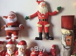 Vintage Santa Claus Figures & OrnamentsBrassWoodPlasticPorcelain Lot of 34