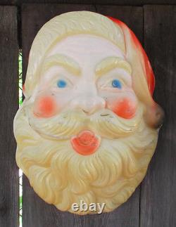 Vintage Santa Claus Head Hard Plastic Wall Hanging 60s Beco Damaged No Light