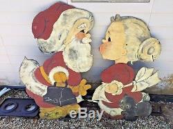 Vintage Santa Claus Mrs Claus & Cat Lawn Decorations Old Fashioned Christmas'50