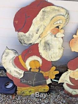 Vintage Santa Claus Mrs Claus & Cat Lawn Decorations Old Fashioned Christmas'50