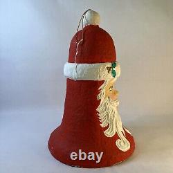 Vintage Santa Claus Paper Mache Figure Large Bell Shaped Hanging Christmas 16x11