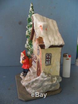 Vintage Santa Claus Papermache Candy Container German With Angel And House