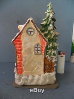 Vintage Santa Claus Papermache Candy Container German With Angel And House