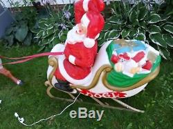 Vintage Santa Claus Sleigh Reindeer outdoor Blow Mold General Foam Made in USA