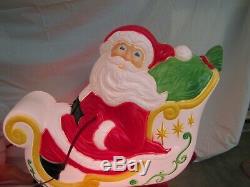 Vintage Santa Claus Sleigh with2 Reindeer outdoor Blow Mold Grand Venture