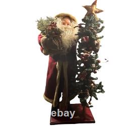 Vintage Santa Claus Statue Figure Holding Christmas Tree Decoration 34 Tall