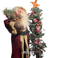 Vintage Santa Claus Statue Figure Holding Christmas Tree Decoration 34 Tall