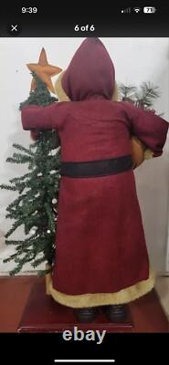 Vintage Santa Claus Statue Figure Holding Christmas Tree Decoration 34 Tall
