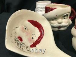Vintage Santa Claus eggnog / punch bowl, 7 mugs, and ladle, 1950s