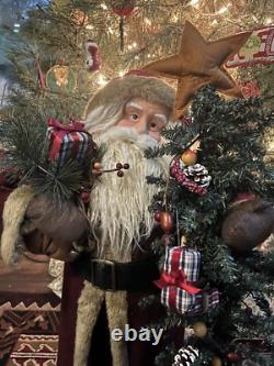 Vintage Santa Clause Statue Figure With Tree Christmas Decoration 32 Tall