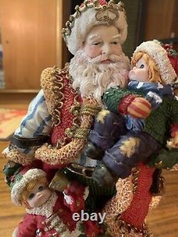 Vintage Santa Heavy Resin Hand Painted Figure Toy Bag 2 Children 10