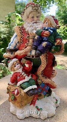Vintage Santa Heavy Resin Hand Painted Figure Toy Bag 2 Children 10