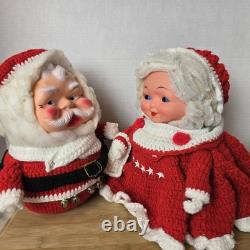 Vintage Santa & Mrs Claus Handmade Crochet Christmas Decor Kitschy Retro 70s