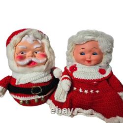 Vintage Santa & Mrs Claus Handmade Crochet Christmas Decor Kitschy Retro 70s