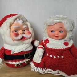 Vintage Santa & Mrs Claus Handmade Crochet Christmas Decor Kitschy Retro 70s