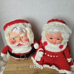 Vintage Santa & Mrs Claus Handmade Crochet Christmas Decor Kitschy Retro 70s