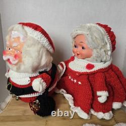 Vintage Santa & Mrs Claus Handmade Crochet Christmas Decor Kitschy Retro 70s