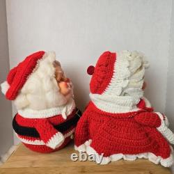 Vintage Santa & Mrs Claus Handmade Crochet Christmas Decor Kitschy Retro 70s