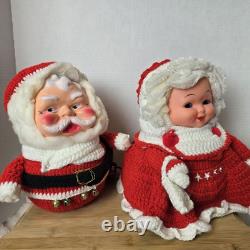 Vintage Santa & Mrs Claus Handmade Crochet Christmas Decor Kitschy Retro 70s