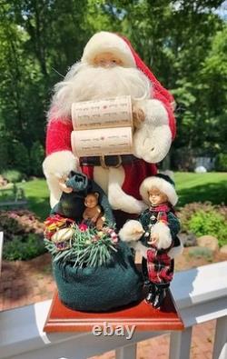 Vintage Santa Sack of Toys with Child Large 16 Figure on Wood Base Quality Rare