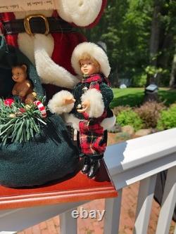 Vintage Santa Sack of Toys with Child Large 16 Figure on Wood Base Quality Rare