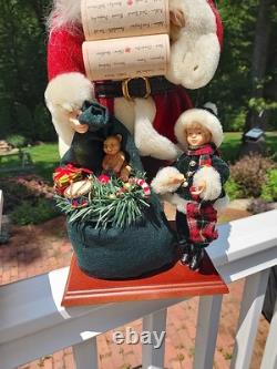 Vintage Santa Sack of Toys with Child Large 16 Figure on Wood Base Quality Rare