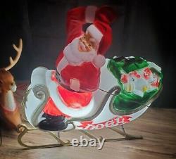 Vintage Santa Sleigh and 1 Reindeer Blow Mold Santa Claus