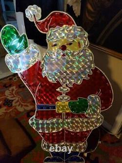 Vintage Santa Waving Christmas Holographic Lighted 48 Yard Art Sculpture
