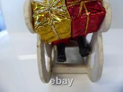 Vintage Santa in Vintage Sleigh with Tree and Xmas Packages