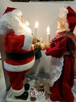 Vintage Set 24 Plush Mr & Mrs Santa Claus Animated Lighted Figures Set Iob
