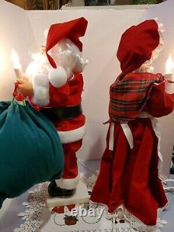 Vintage Set 24 Plush Mr & Mrs Santa Claus Animated Lighted Figures Set Iob