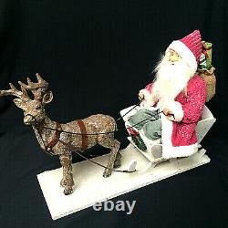 Vintage Style Santa Claus Sleigh Reindeer Center Piece Figurine