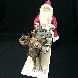 Vintage Style Santa Claus Sleigh Reindeer Center Piece Figurine