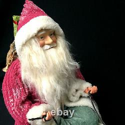 Vintage Style Santa Claus Sleigh Reindeer Center Piece Figurine