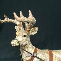 Vintage Style Santa Claus Sleigh Reindeer Center Piece Figurine