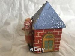 Vintage Ugliest Santa Claus & Windowithroof Candy Container Cardboard Composition