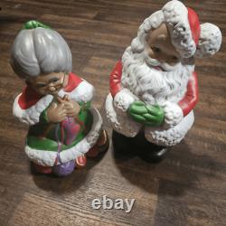 Vintage Winking Santa & Mrs. Claus Atlantic Mold Painted Ceramic Bisque Figures
