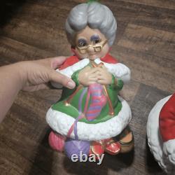 Vintage Winking Santa & Mrs. Claus Atlantic Mold Painted Ceramic Bisque Figures