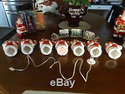 Vintage lot of 7 1950s Harett-Gilmar Light Up Santa Claus Candy Holder Banks