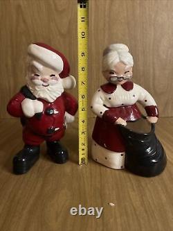 Vtg 1950's Mr Santa Mrs Claus by Betty Lou Nichols Ceramic Figures Planters MCM