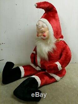Vtg 1950s Large 54 Stuffed Plush Sitting Rubber Face Santa Claus, Store Display
