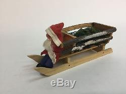 Vtg 1950s St. Nicholas Santa Claus Candy container Christmas On Wood Sled Comp