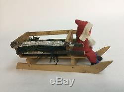 Vtg 1950s St. Nicholas Santa Claus Candy container Christmas On Wood Sled Comp