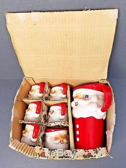 Vtg 1960 Holt Howard Winking Santa Claus Pitcher & 6 Mug set in Original Box